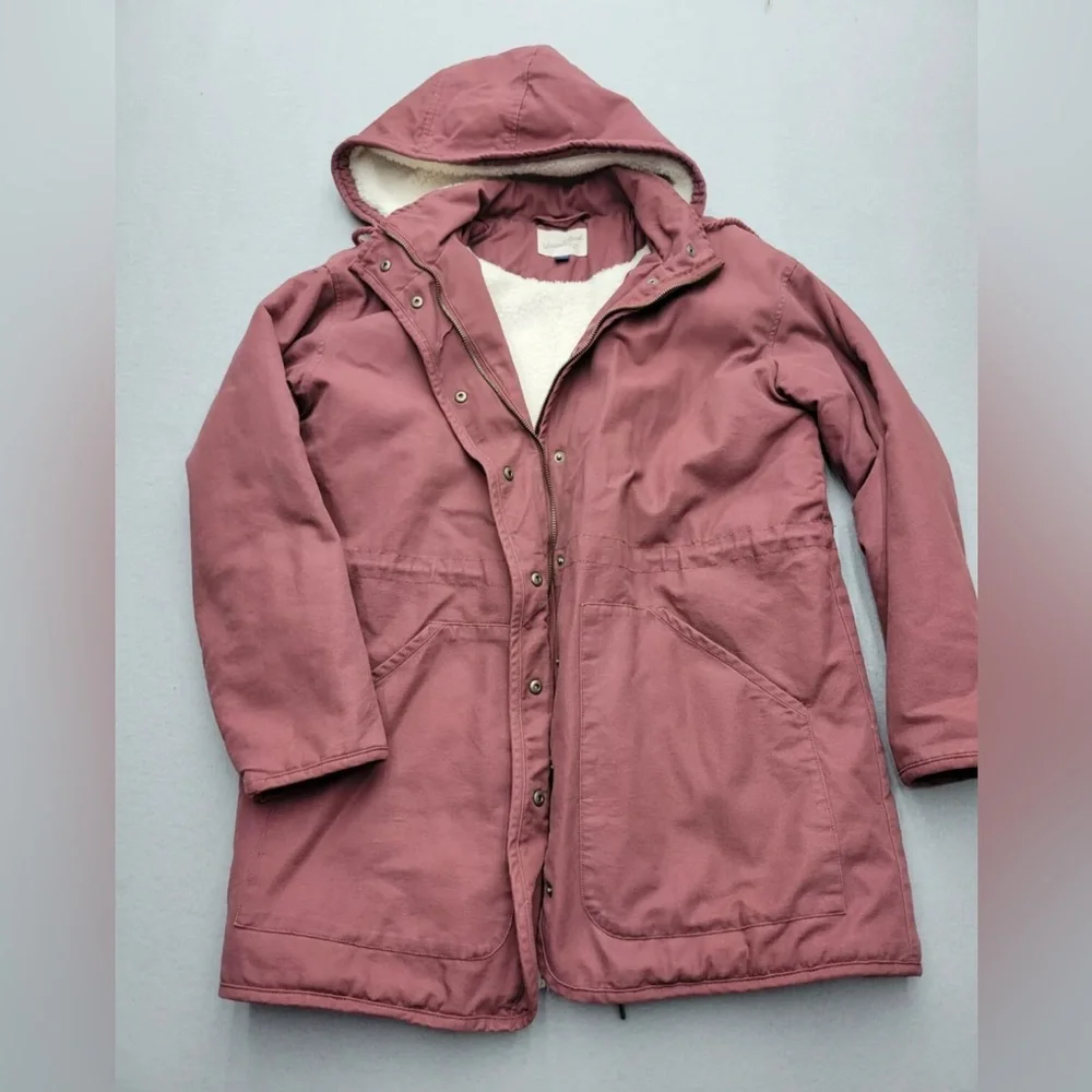 Universal Thread Sherpa Lined Canvas Winter Coat Zip & Snap Hood Insulat… - Picture 3 of 9
